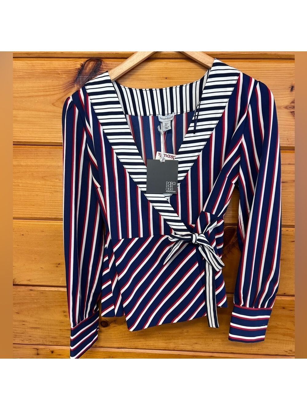 Paraphrase Long Sleeve Tie Wrap Blouse S